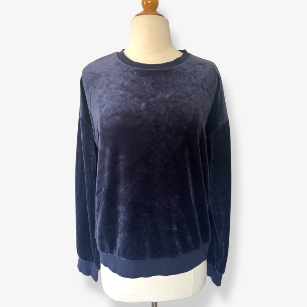 Juicy Couture Black Label Velour Velvet Sweatshirt Navy blue Crew Neck Y2K - Picture 2 of 8
